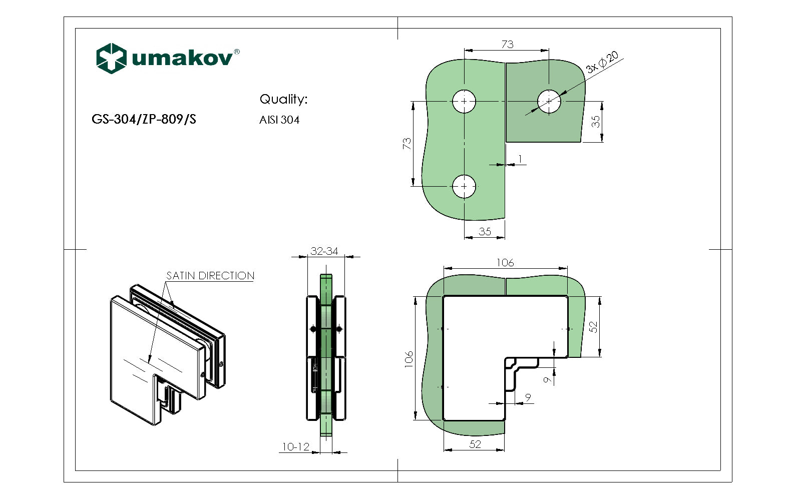 Držiak skla vrchný AISI 304