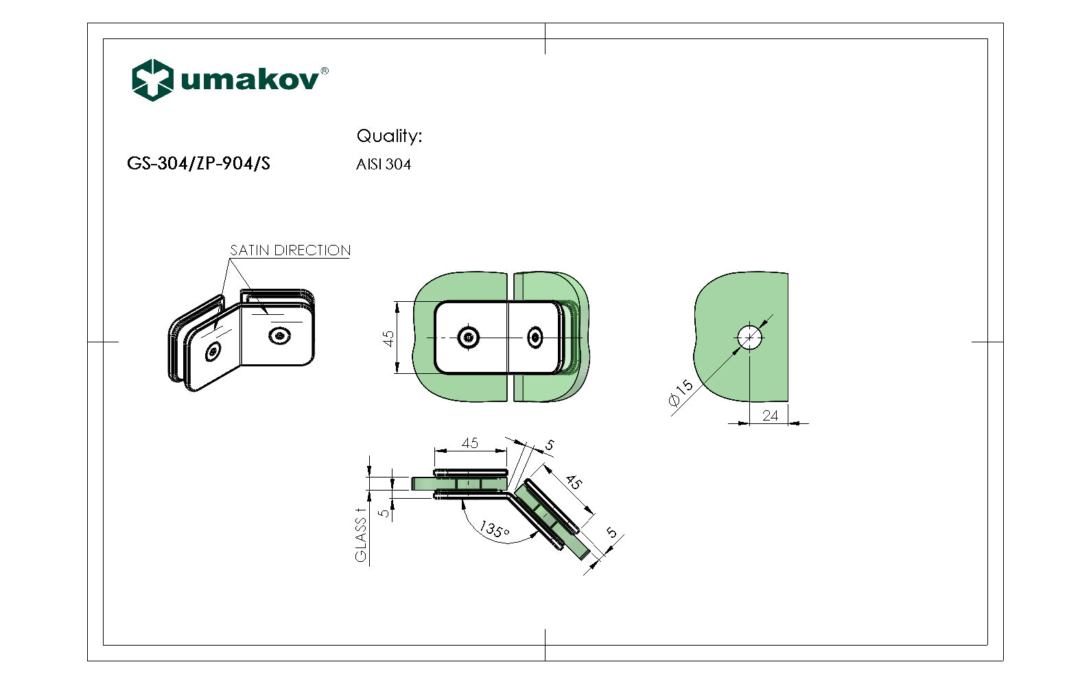 Zasklenie pevne - držiak skla, AISI 304, T 8-10 mm