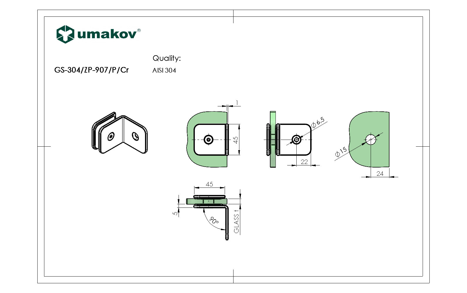 Zasklenie pevne - držiak skla, T 8-10 mm