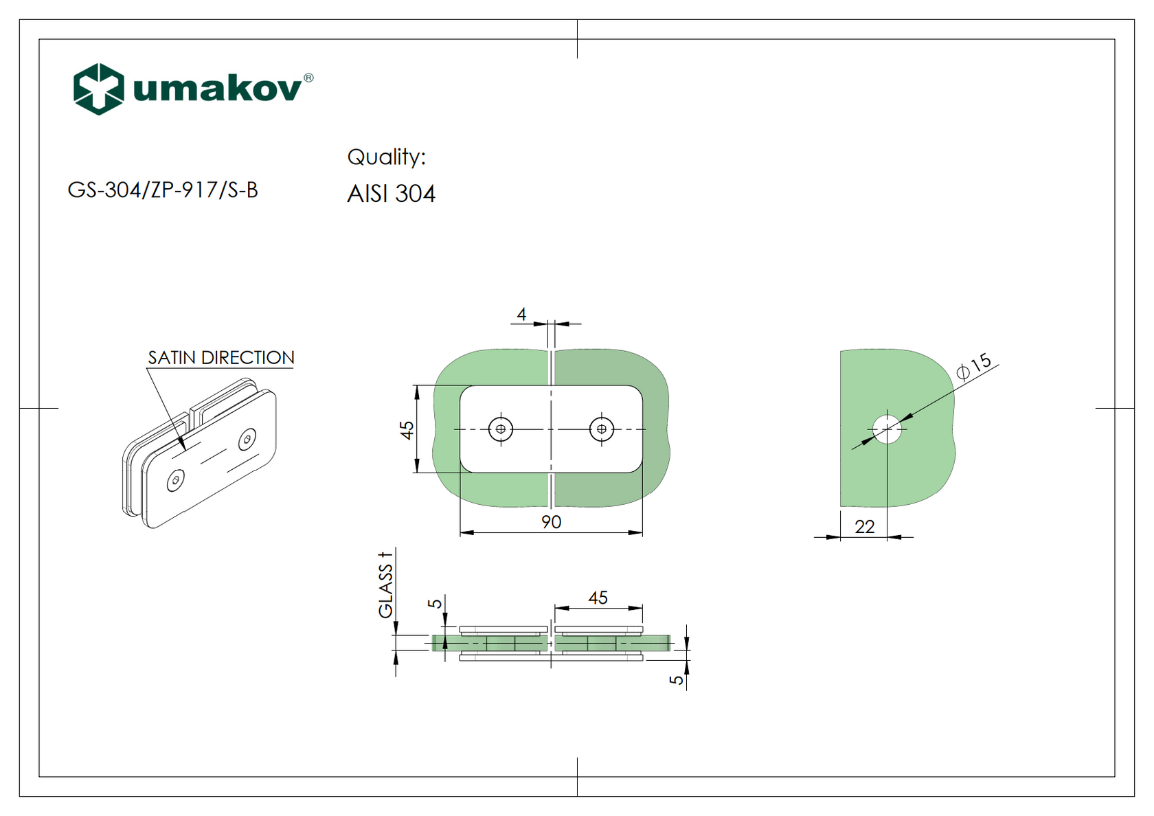 Zasklenie pevne - držiak skla, AISI 304, T 8-10 mm