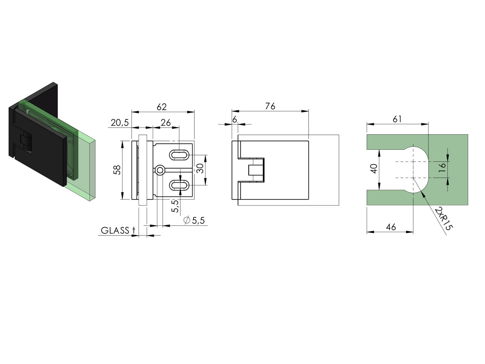 Pánt pre sklenené dvere +/- 90stup SwingPro