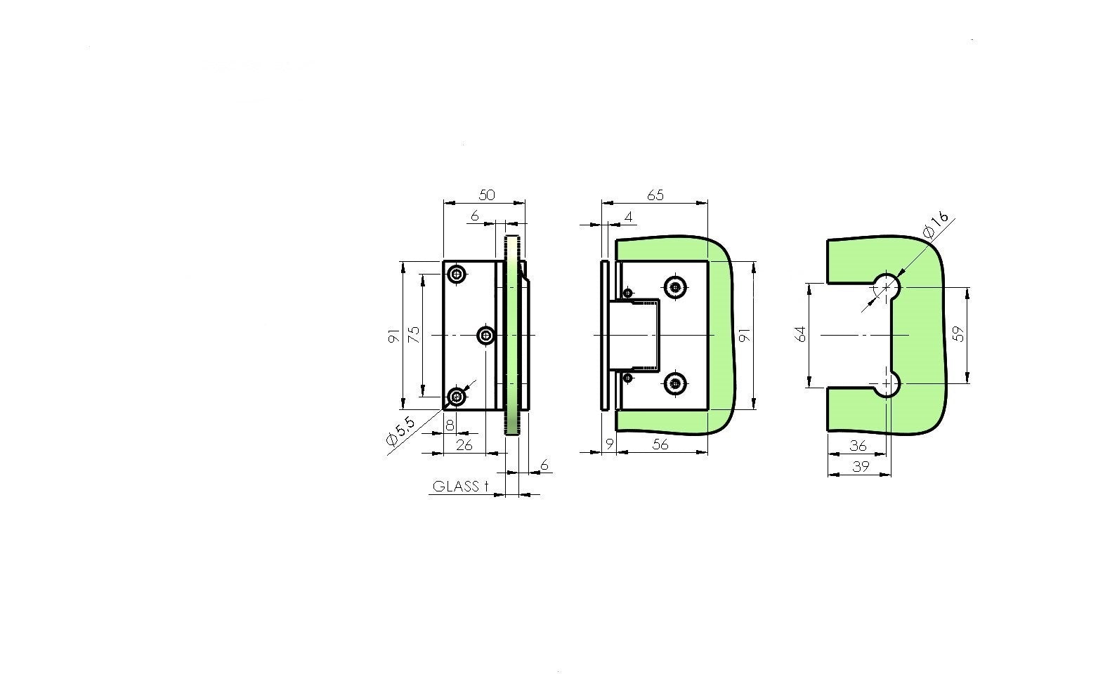 Pánt pre sklenené dvere stena/sklo +/- 90stup fle