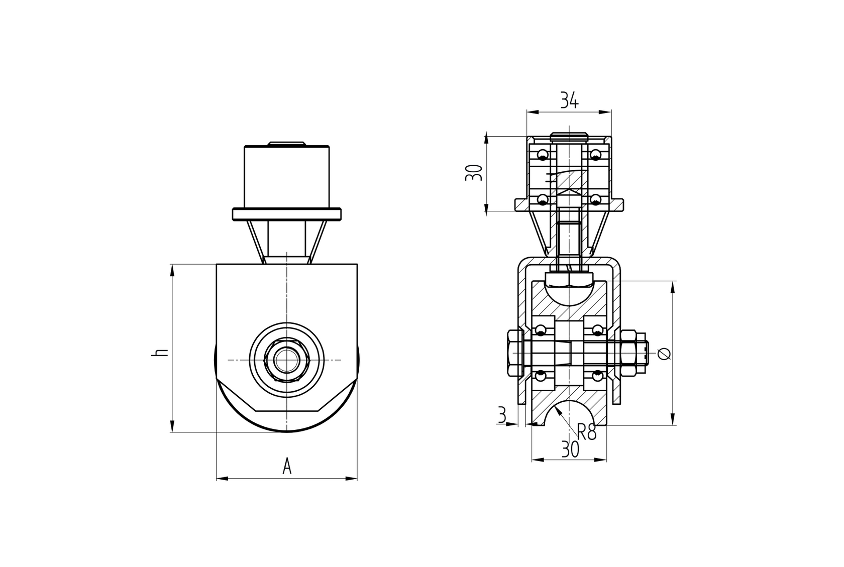 Otočné pojazdové koliesko s pružinou - U, D80