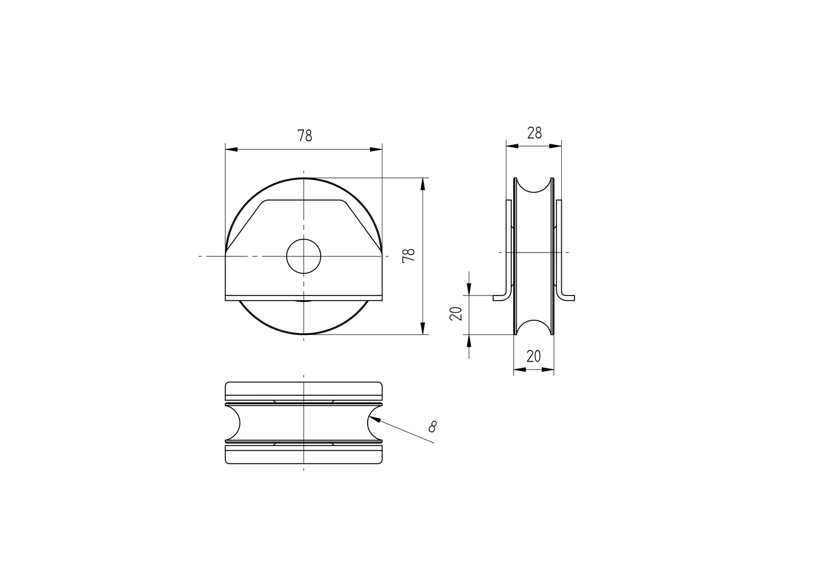 Pojazdové koliesko - U, Zn, D80mm