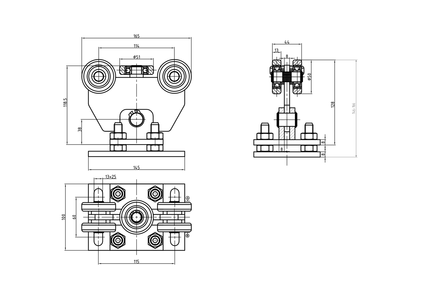 Vozík nosný INOX, profile 60x60
