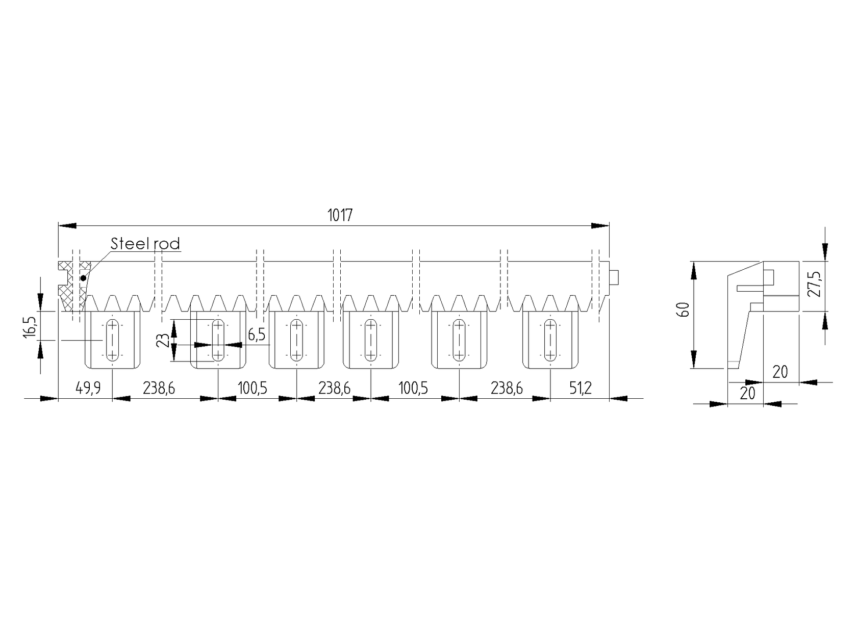 Hrebeň nylonový s Fe jadrom, L 1+1m, max 700kg