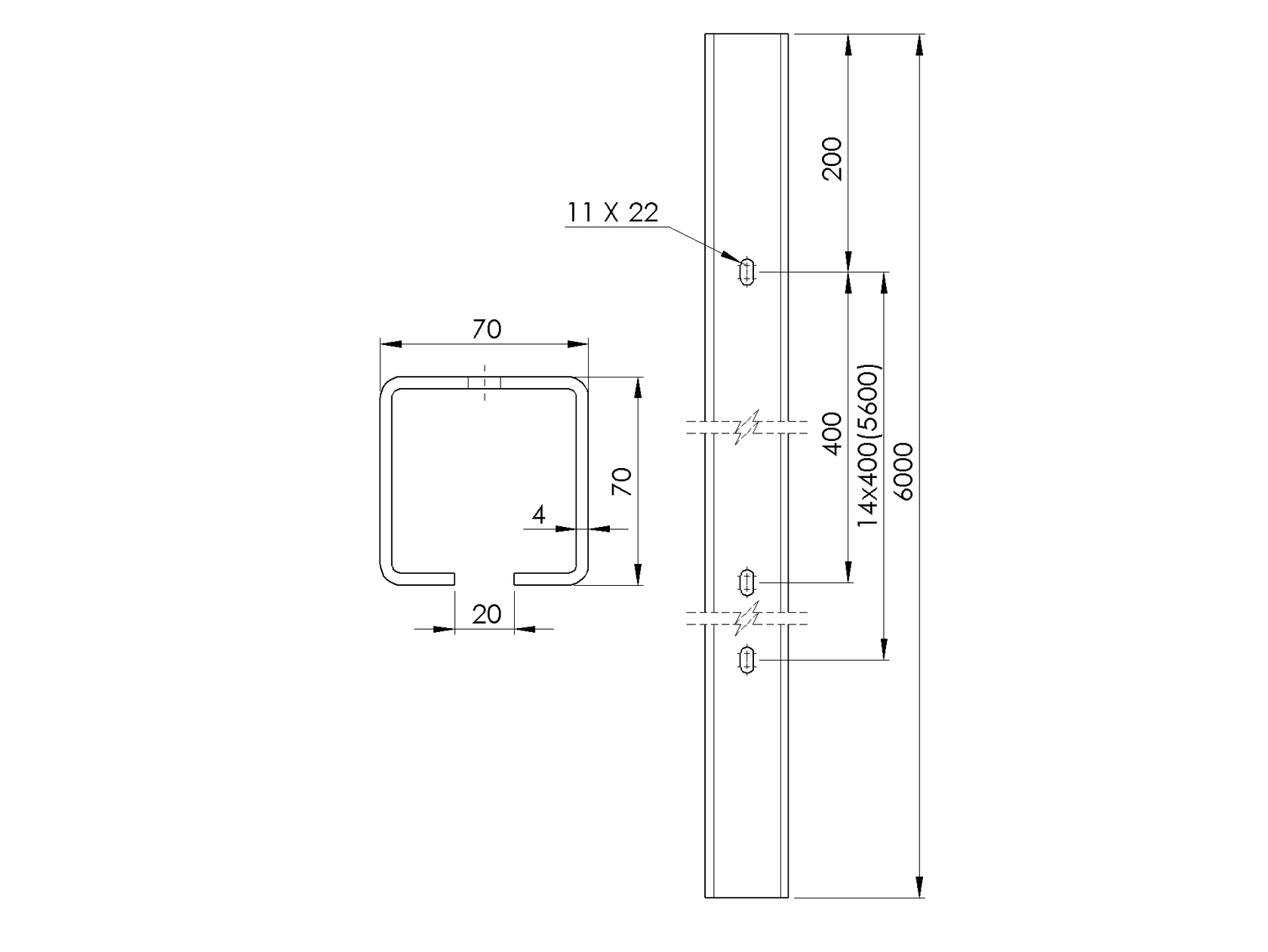 Profil vodiaci s otvormi, pozinkovaný Zn