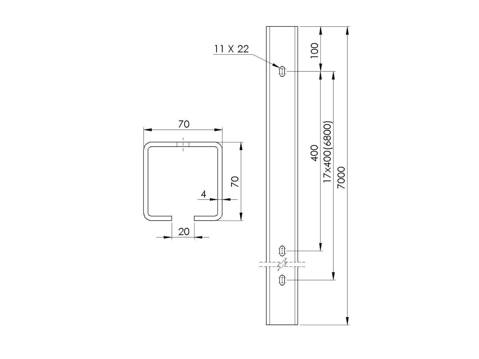 Profil vodiaci s otvormi, pozinkovaný Zn
