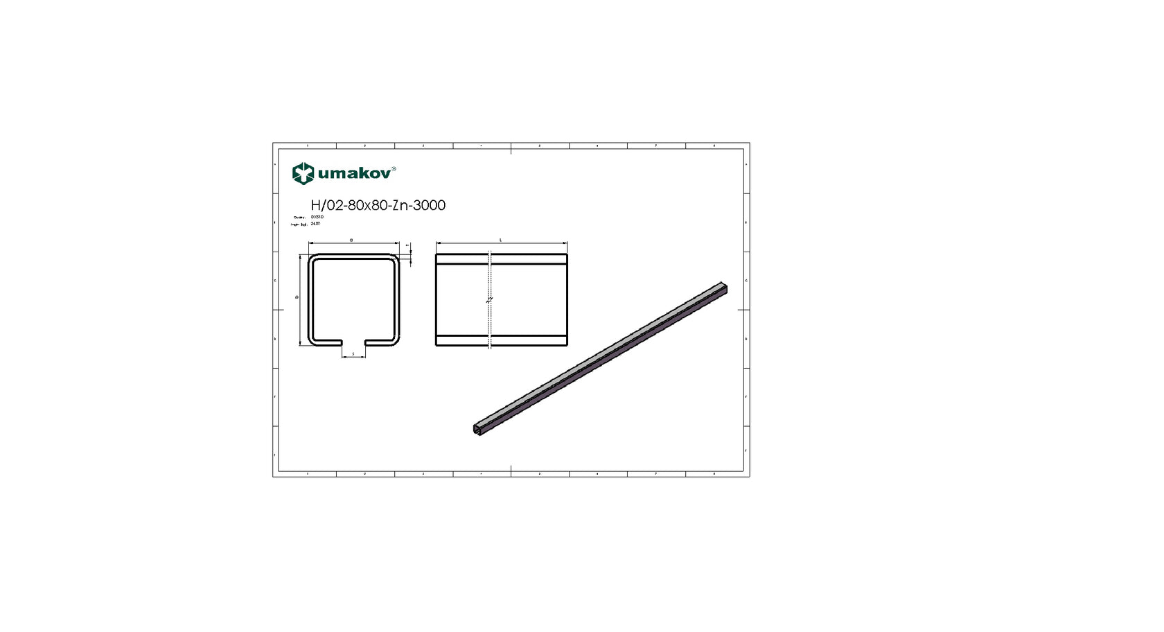 Profil vodiaci spodný Zn, 78x78x4mm, L3m