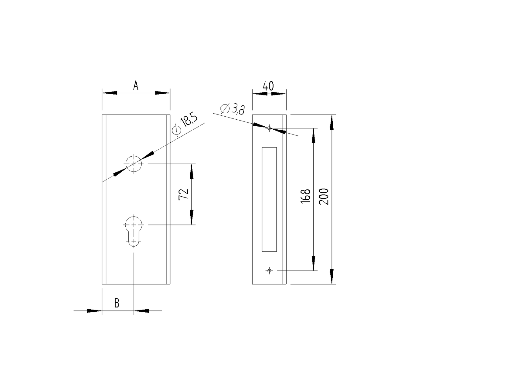 Zámková krabica k zámku H/36-40A 80x40mm