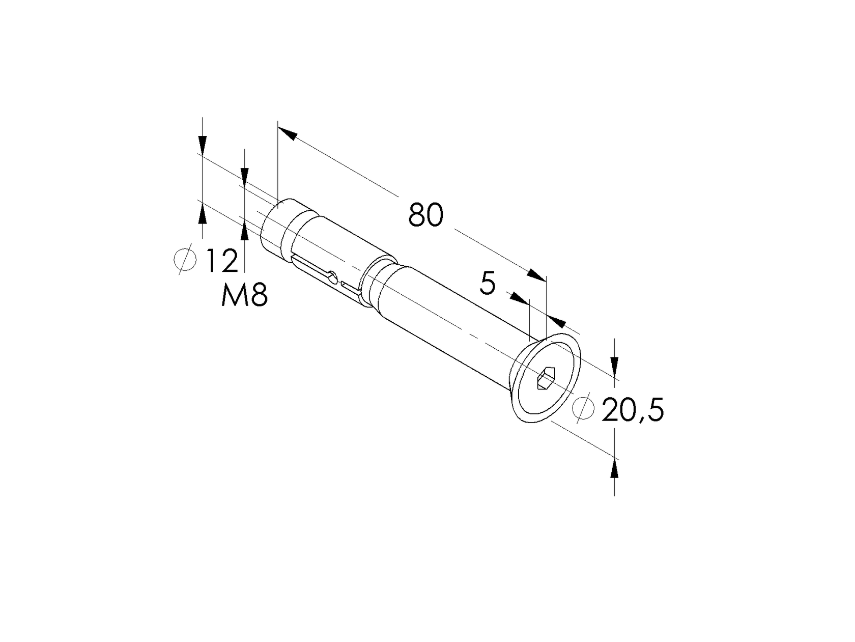 Vysokovýkonná kotva so zápustnou hlavou M8