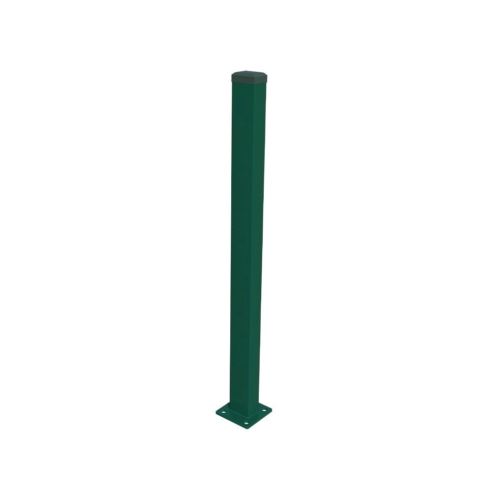 Galvanized post 60x40mm with base plate and PVC cap, 1800mm, Green RAL 6005