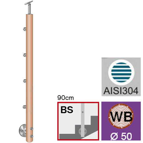 Stĺpik BUK(BEECH) D50mm, 4xd12mm, H900, BK-Schody