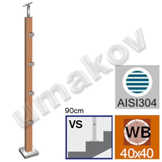 Stĺpik BUK(BEECH)JP 40x40mm, 4xd12mm H900,VK-Sch
