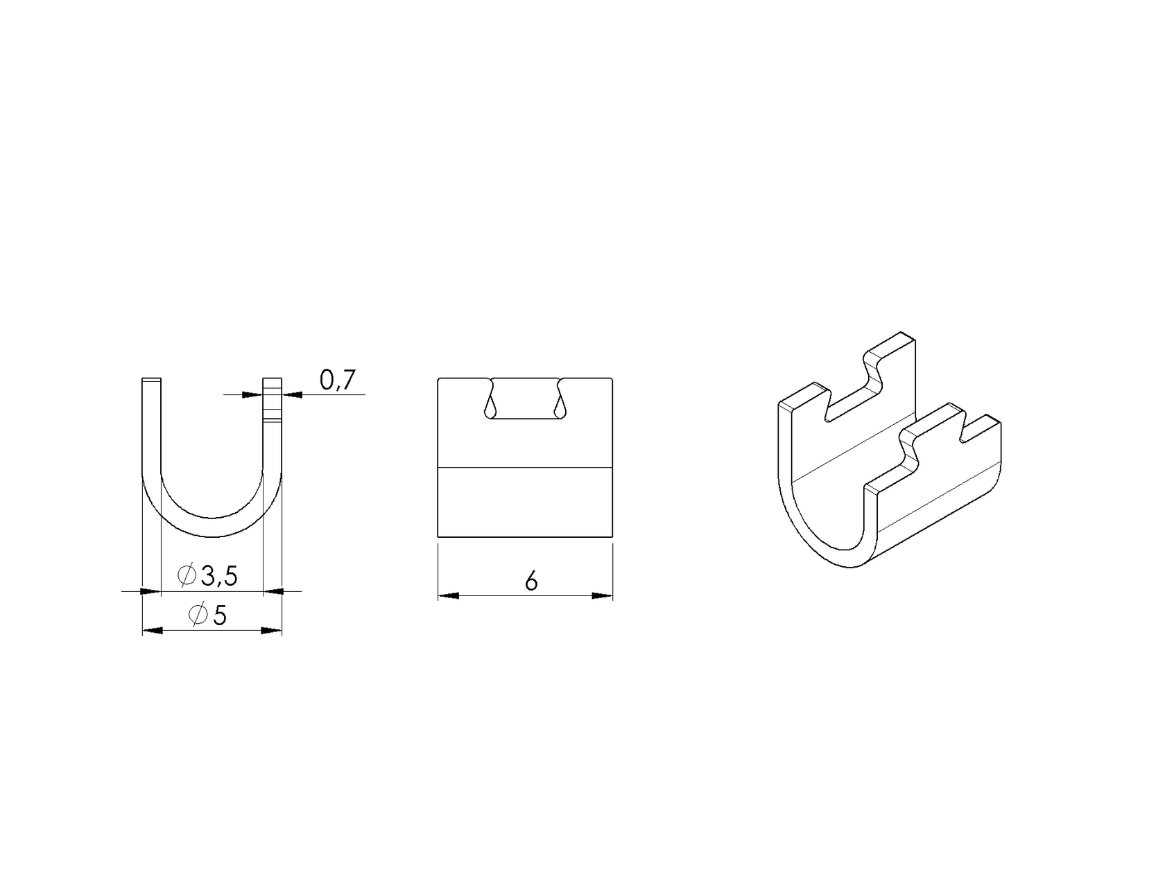 Lisovacie puzdro otvorené pre dve lanká, d3mm