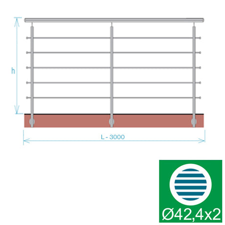 Nerezové zábradlie, AISI304, 3000x1000mm, BR