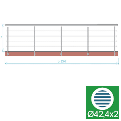 Nerezové zábradlie, AISI304, 6000x900mm, BR