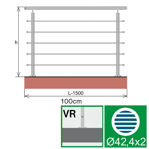 Nerezové zábradlie, AISI304, 1500x1000mm