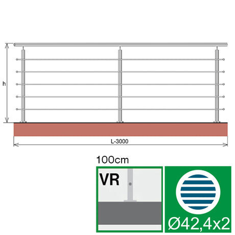 Nerezové zábradlie, AISI304, 3000x1000mm