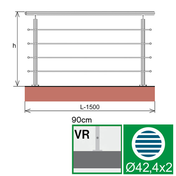 Nerezové zábradlie, AISI304, 1500x900mm