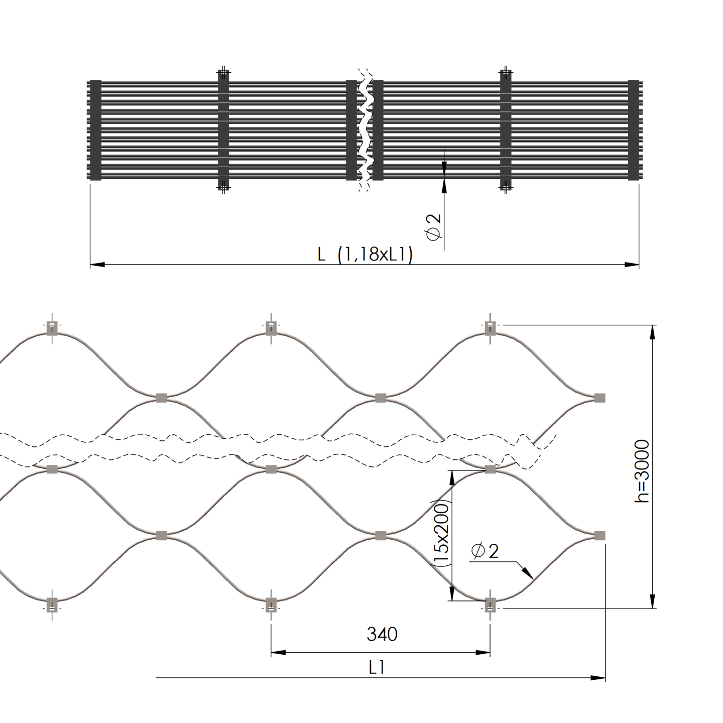 Sieť - lanková výplň