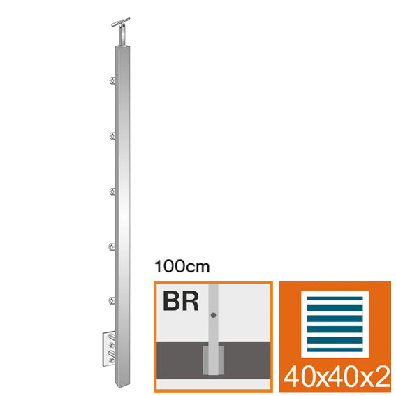 Stĺpik, bočné kotvenie AISI304, 40x40x2/5xd12/H100