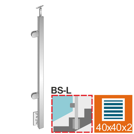 Stĺpik, bočné kotvenie - ľavý - na schody AISI304,