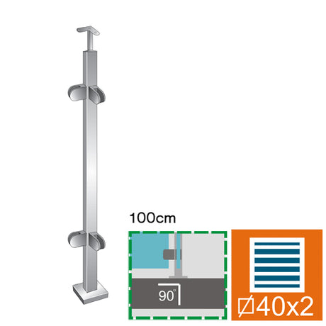 Stĺpik, vrchné kotvenie - obojstranný 90° AISI304,