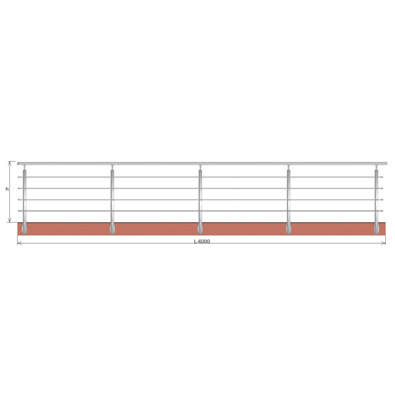 Zábradlie, BR AISI304, 40x40x2/4xd12/H900/L6000mm