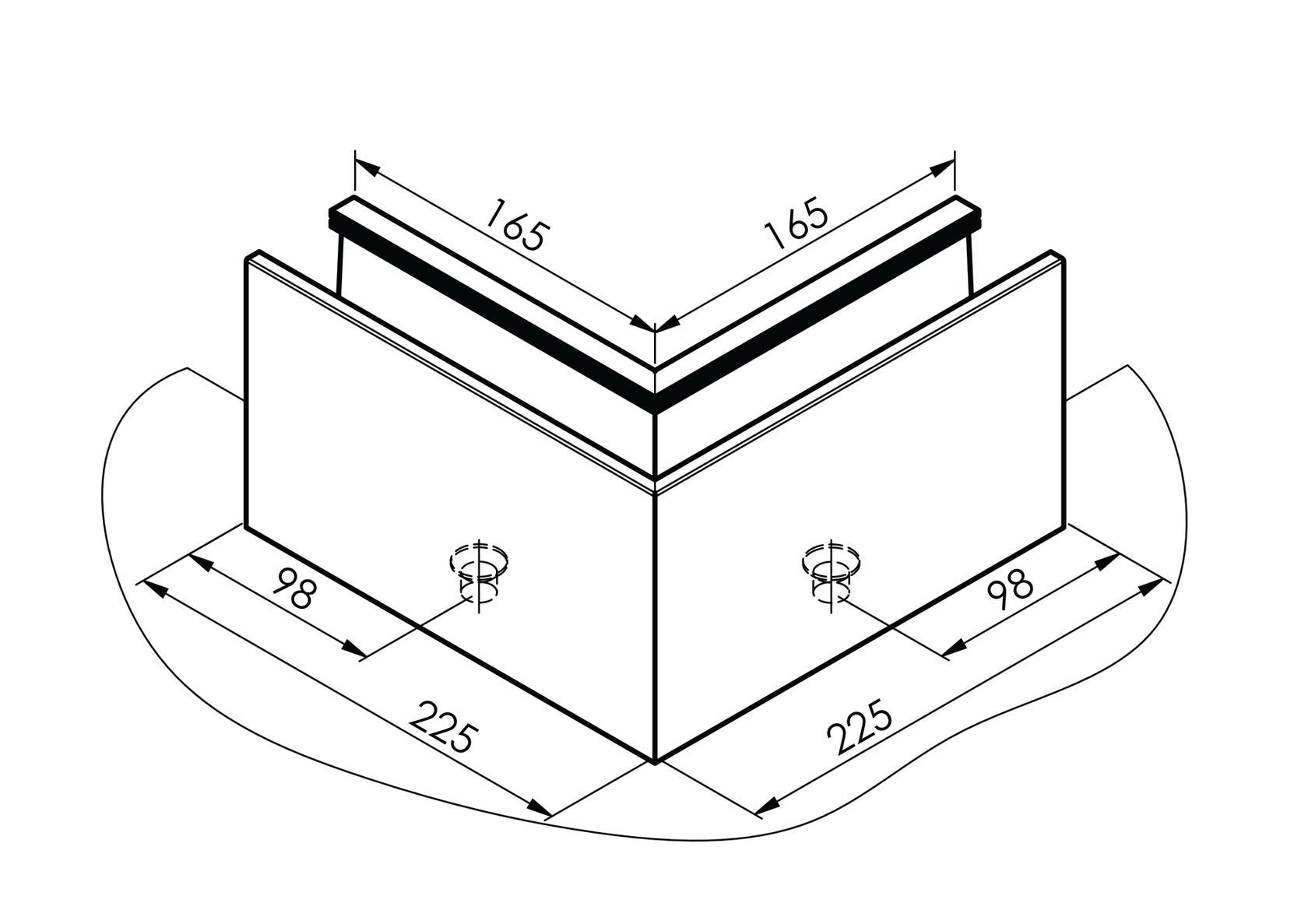 Celosklenené zábradlie-roh. profil-vrchné kotvenie