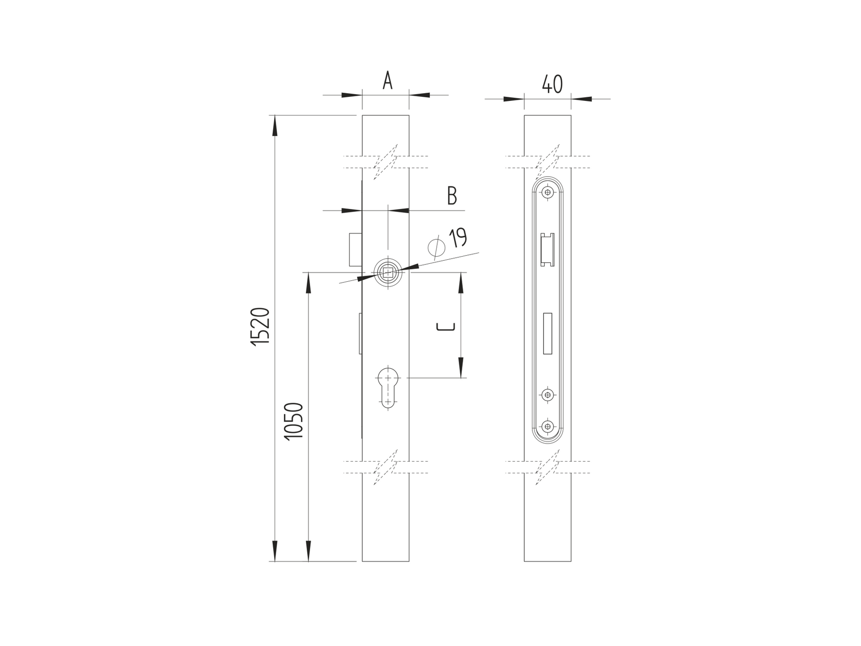 Zámková krabica komplet bez kľučky 60x40x1500