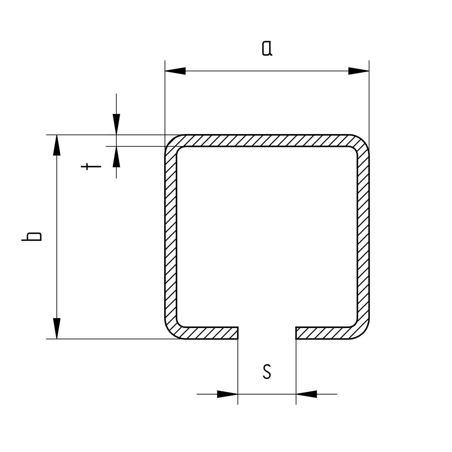 Profil vodiaci spodný INOX, 76x76x3mm, L3m