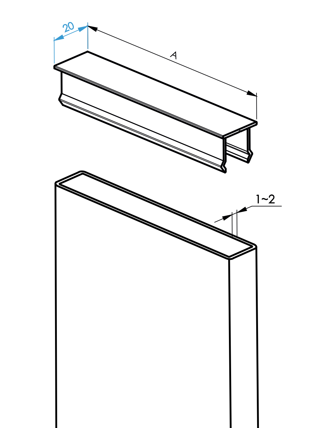 Krytka vertikálnej výplne 20x100x1 - R9006