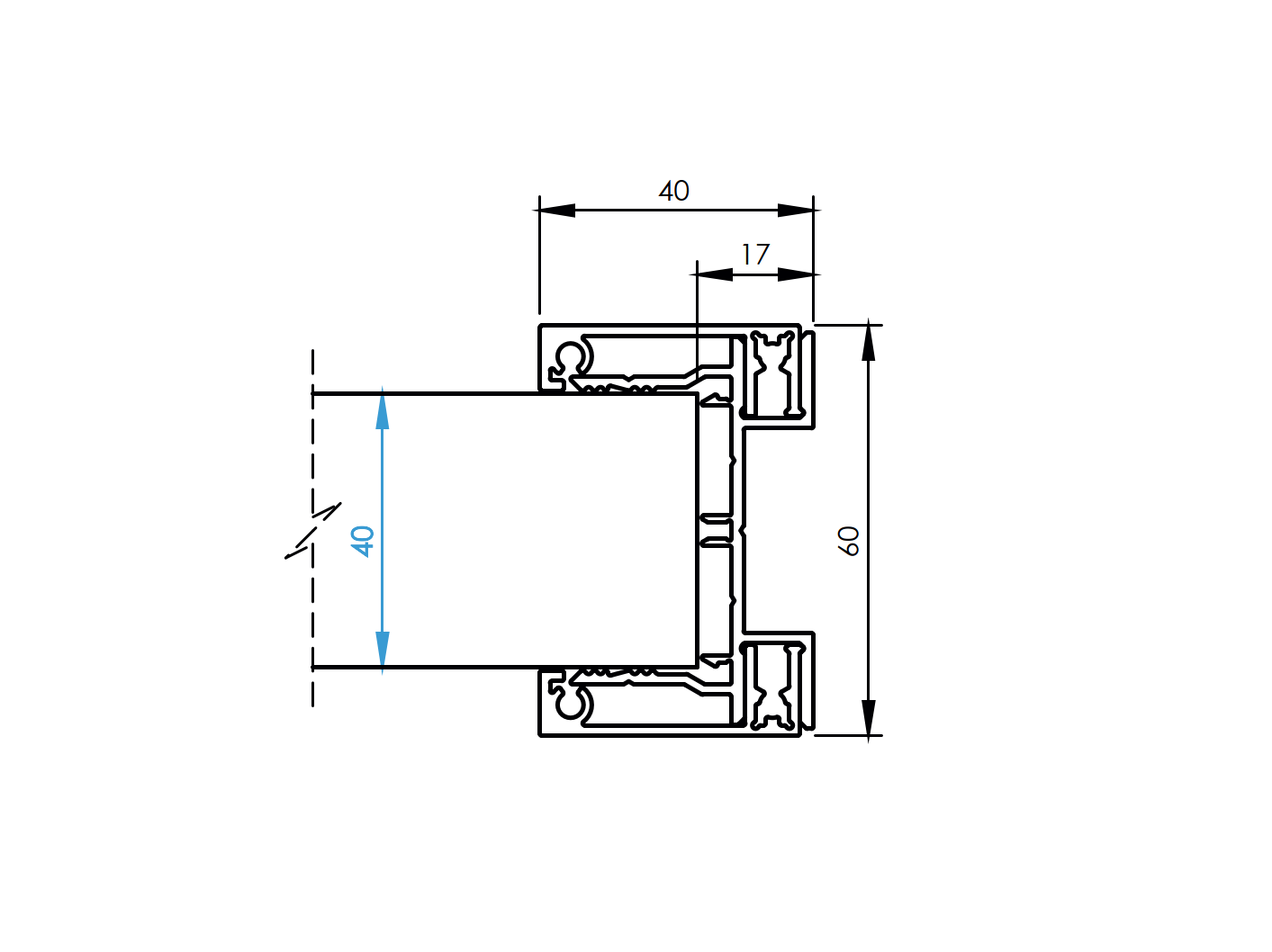 Hliníkový adaptér 60x40-1500mm pre žalúzie do 40mm R7016