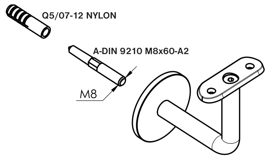 Drevené madlo DUB a nerezové držiaky, JP40x40mm/L2000mm
