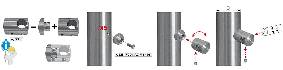 Crossbar holder AISI304, d12/D42,4x2mm