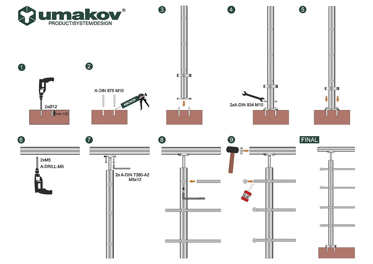 Nerezové zábradlie na schody, 6000x900mm, VS