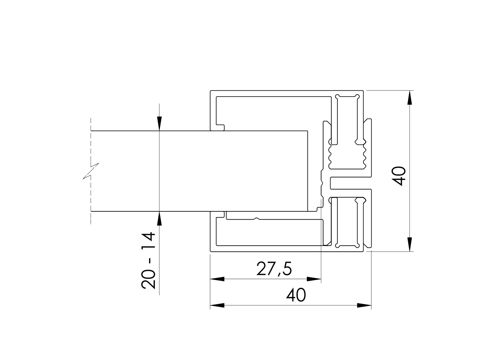 Hliníkový plotový adaptér pre výplne 20/18/16/14 - 6000mm