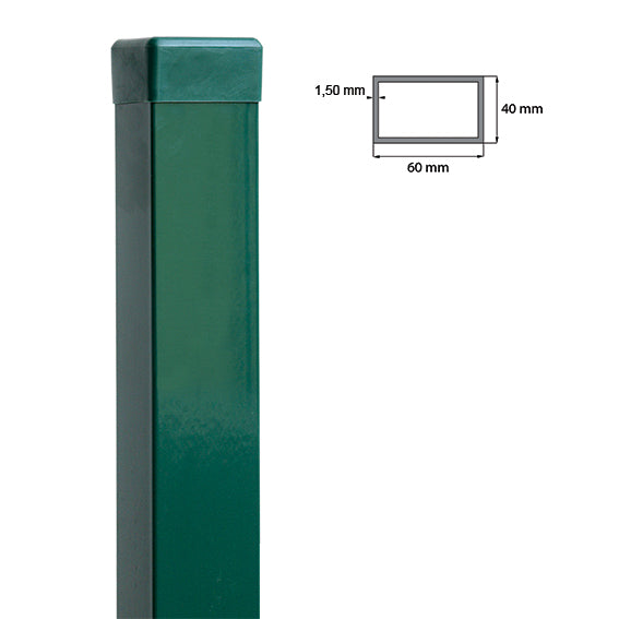 Galvanized post 60x40mm with PVC cap, 1800mm - Green RAL 6005