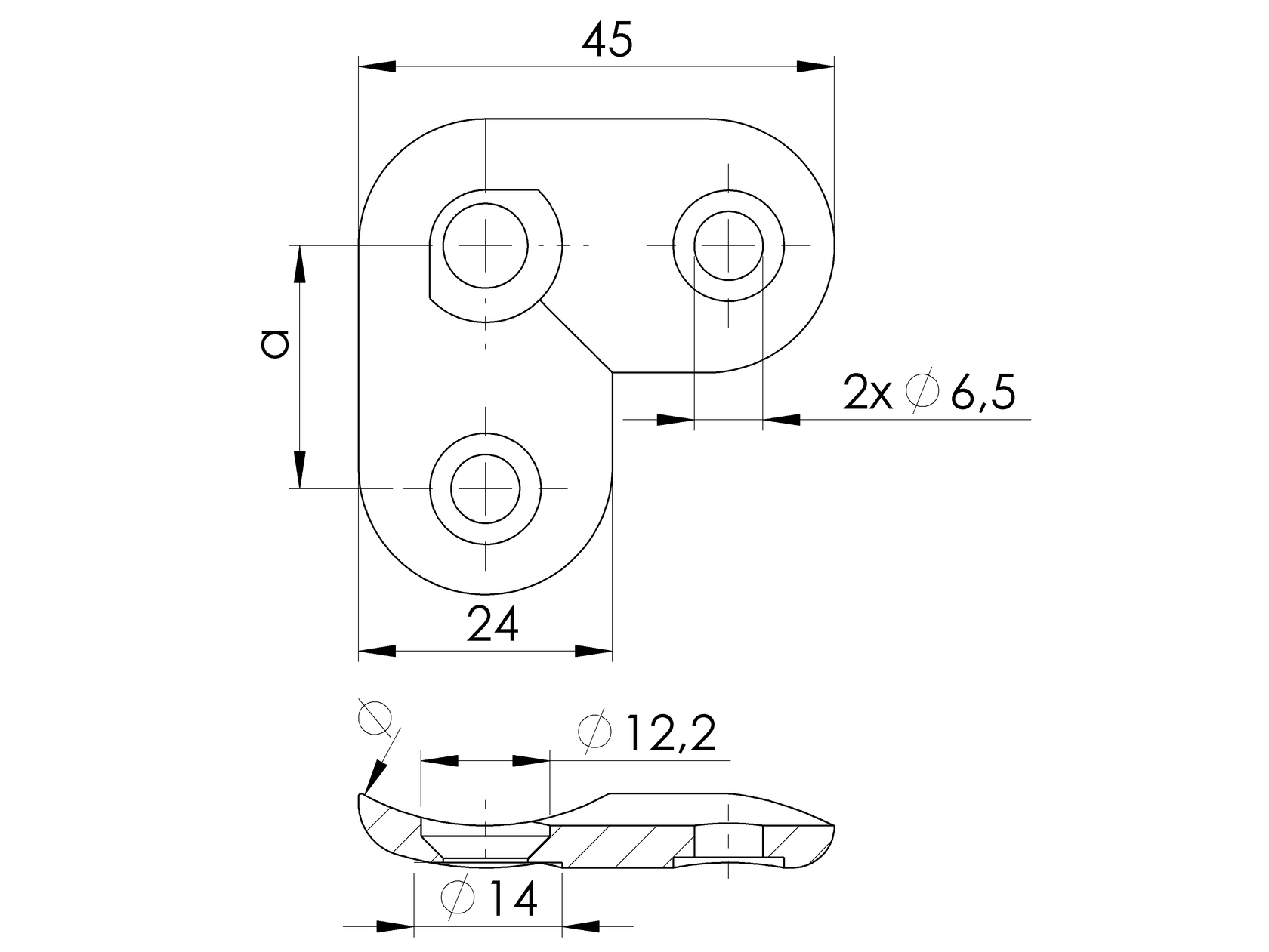 Vanička na držiak madla AISI316, D48,3mm/90st°