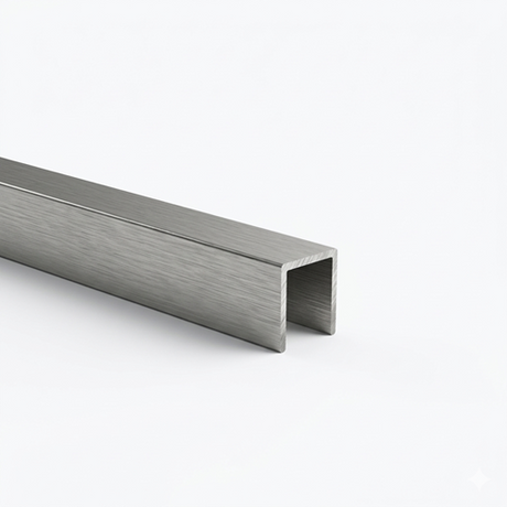 Glazing profile U AL 17x20x1.5mm for 8mm glass with stainless steel finish