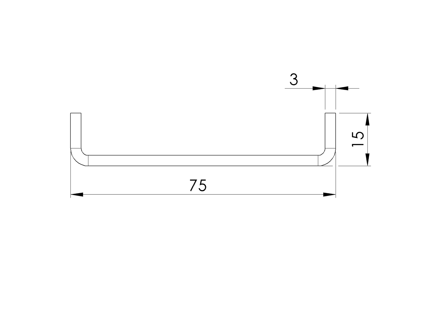 Nerezový U-profil 15×75×15×3 mm – dĺžka 2,0 m – AISI 304, Natural