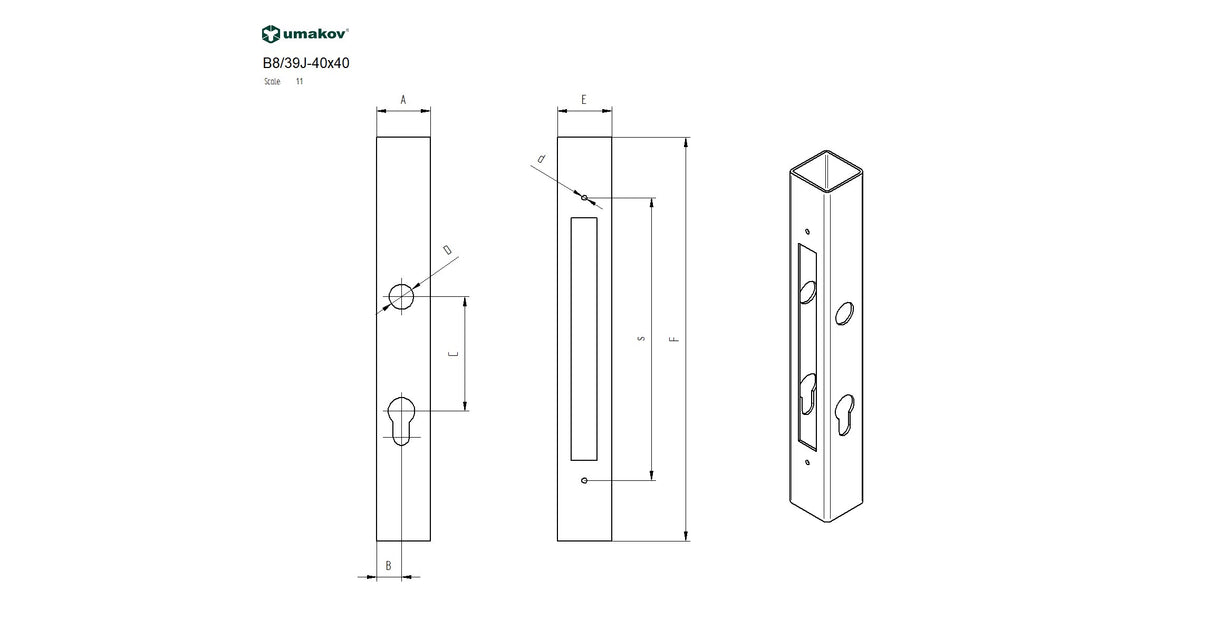 Zámková krabica k zámku B1/30-20x85, JP40x40, INOX