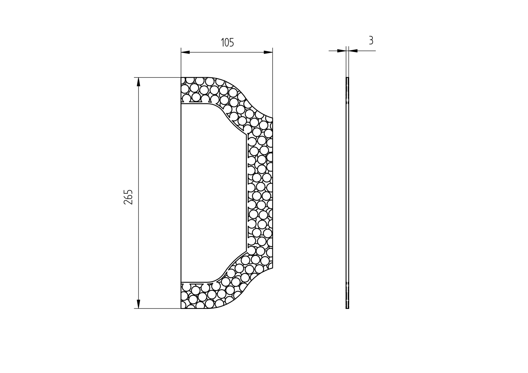 Štitok bránový zdobený bez otvorov 265x105, t3mm