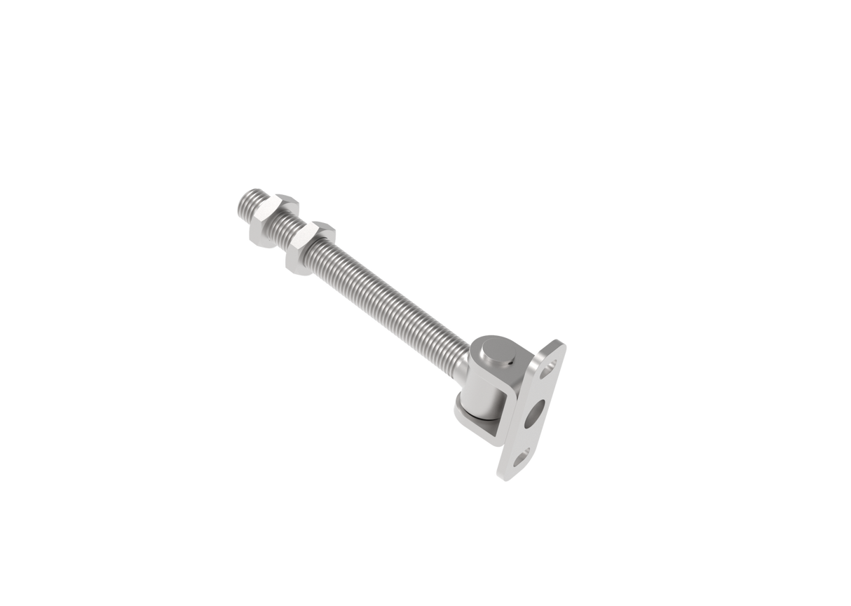 Záves nastaviteľný dlhý s kotviacou prírubou, INOX, M16