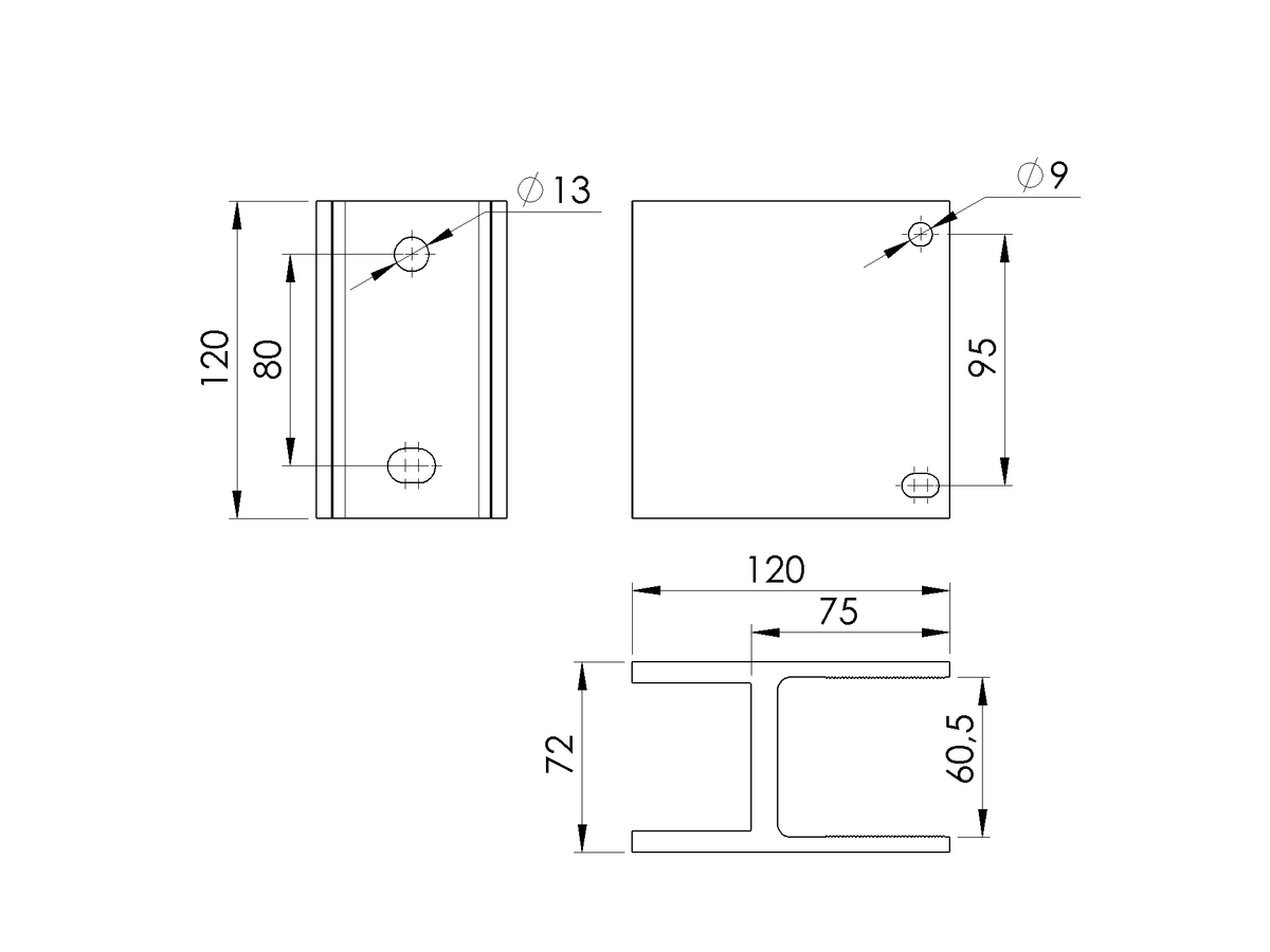 Kotviaci profil pre bočné kotvenie stĺpika 56x60 – Antracit RAL 7016