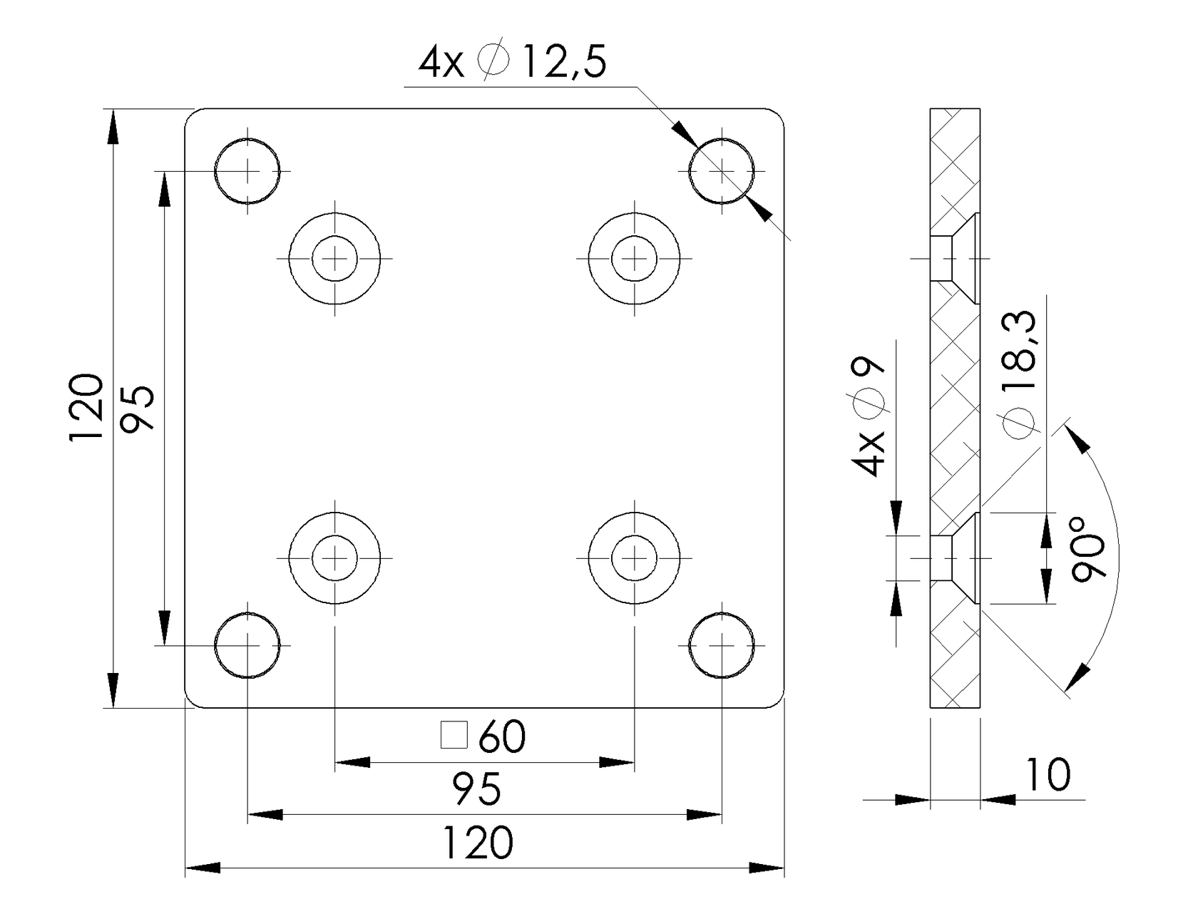 Hliníková kotviaca platňa pre stĺpik 70x70 R7016