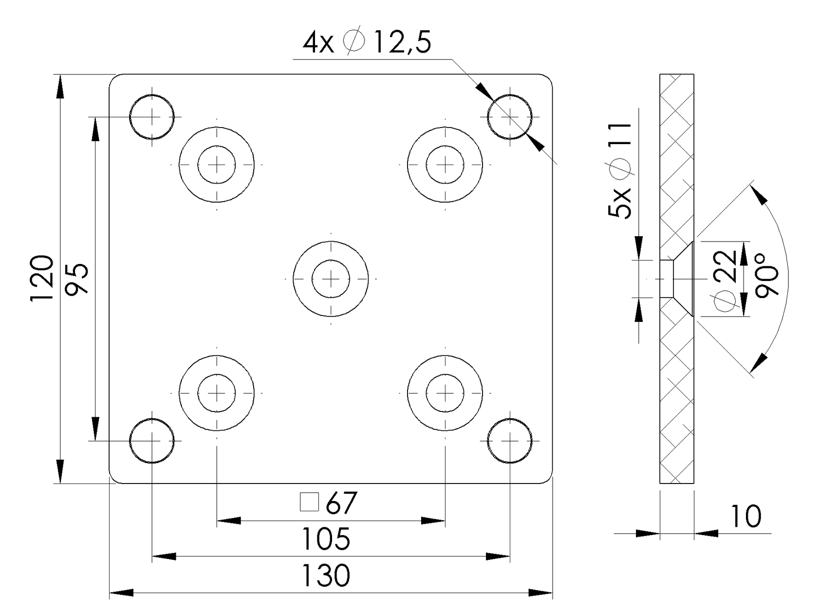 Hliníková kotviaca platňa pre stĺpik 80x80 R7016