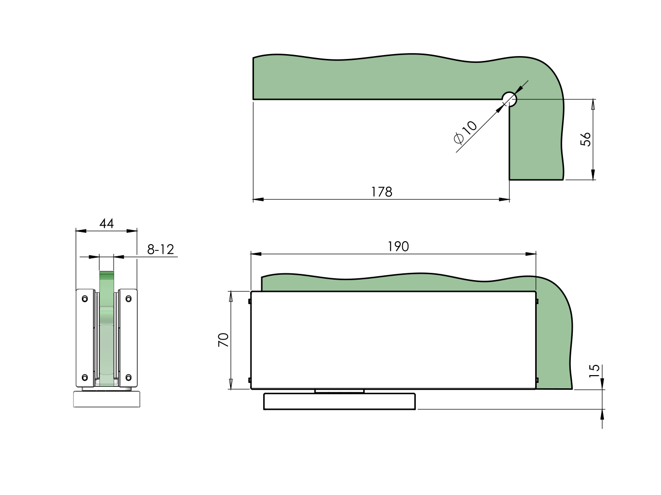 Hydraulicky samozatvárač AISI304, 190x70 BLACK