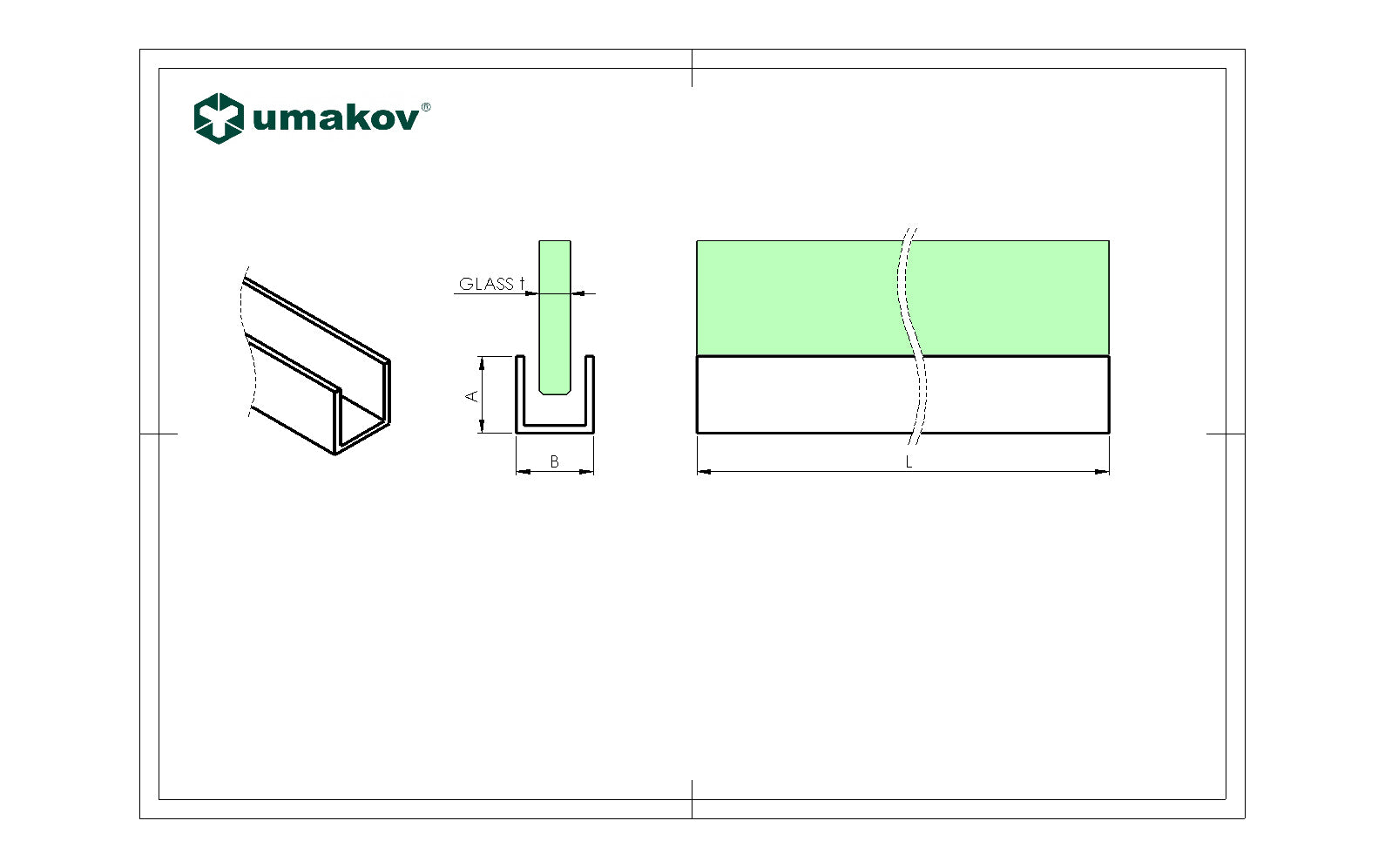 Zasklenie pevné - profil U 20x14x2mm BLACK